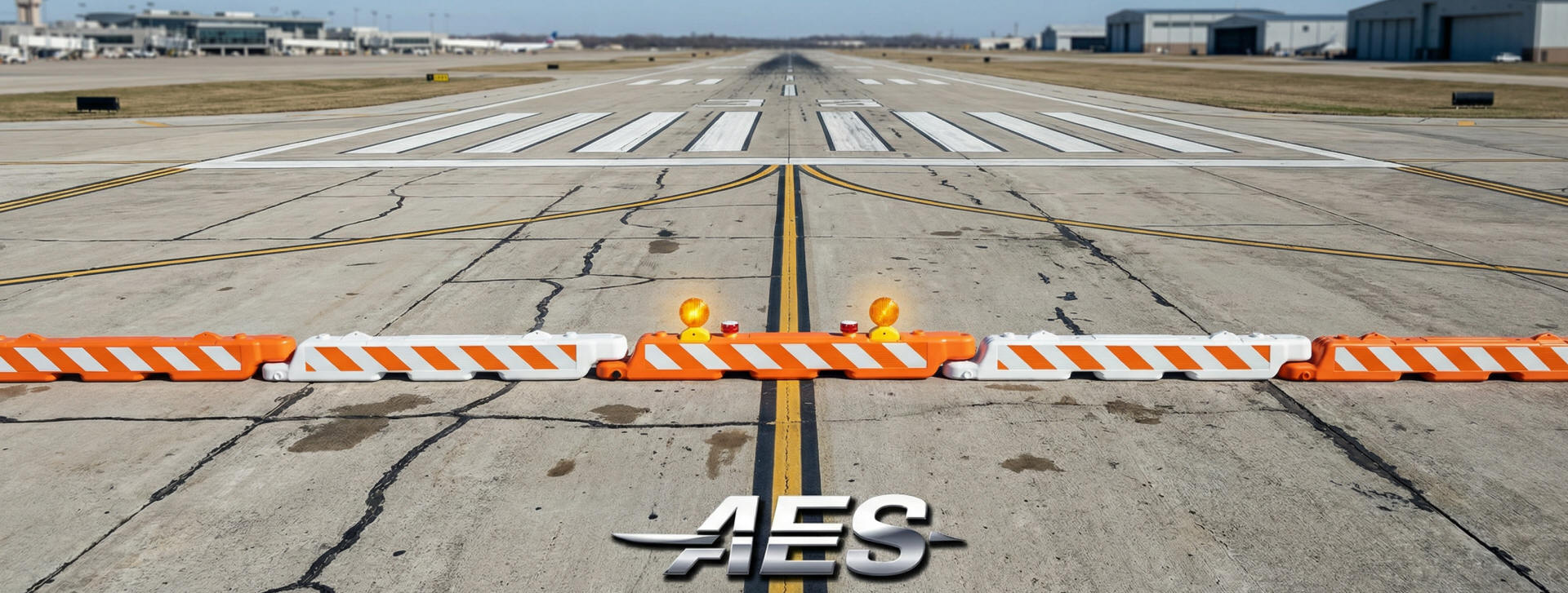 Orange and White Low Profile Airport Barricades for Runway Maintenance and Construction